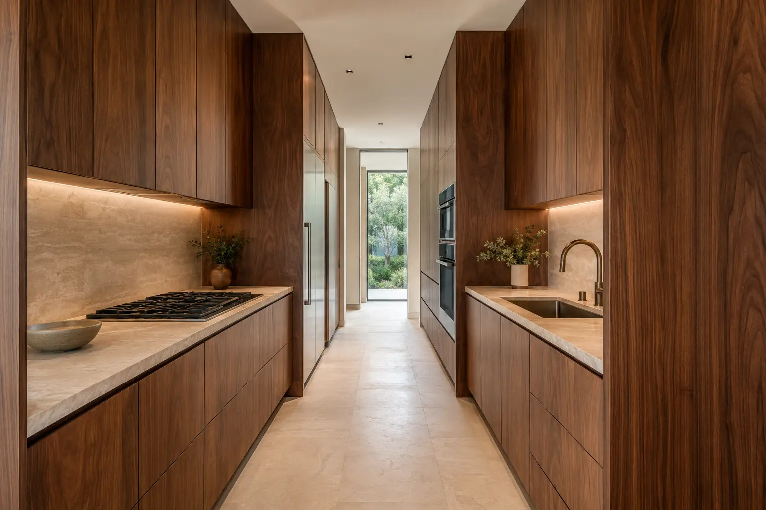 Walnut Veneer Galley Kitchen